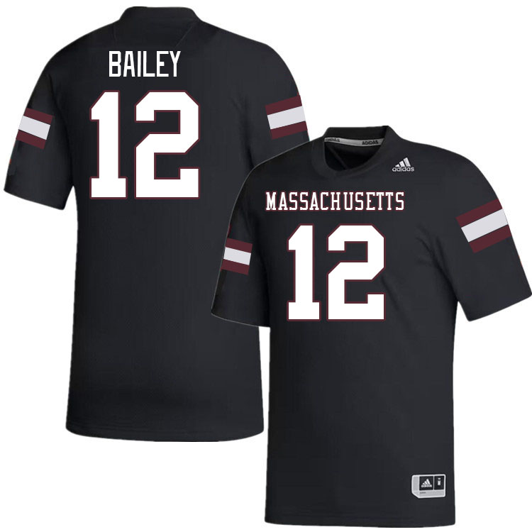 Massachusetts Minutemen #12 Brennen Bailey College Football Jerseys Stitched-Black